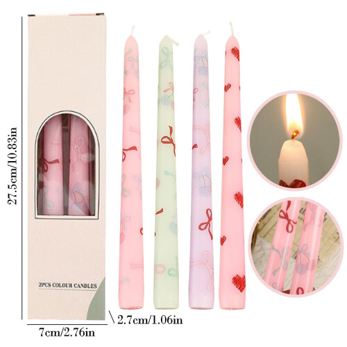 Hjerteformede spidse lys, 2-pak, lyserøde, 25 cm uden parfum 2