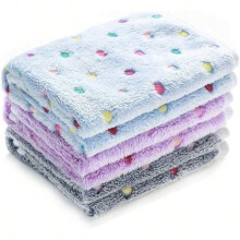 Lot de 3 couvertures pour animaux de compagnie, douces et mignonnes, Ă pois, en flanelle, pour chien, chiot ou chat, bleu/violet/gris, petite taille