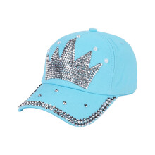 Dames baseballpet van denim met bloemenprint – Snapback zonnehoed met parelmoeren kroon, blauw, one size