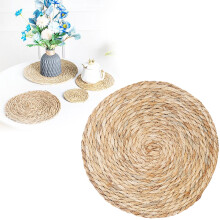 stuk ronde geweven rotan placemat van 35 cm, natuurlijke handgeweven placemats van waterhyacint, placemats in boerderijstijl, rustieke gevlochten