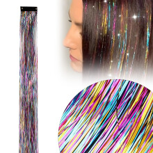 Regenbogen-Haarlametta, 1 Stück, 50 cm langes Feen-Haarlametta-Set für Damen – Glitzernde Clip-in-Extensions für die Silvesterparty, kompatibel