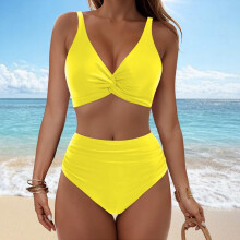 Dames tweedelige bikini set, casual broekje met strikjes aan de zijkant, verstelbaar triangel topje, zomerse strandkleding