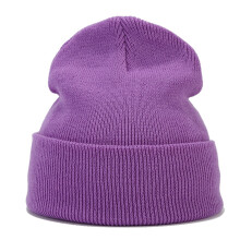 Damesmuts met effen doodskopmotief, gebreide wintermuts, warm voor koud weer, paars A