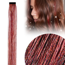 Wassermelonenrote Glitzer-Clip-Ins, 50 cm lange, gerade Haarverlängerungen für Damen – Kompatibel mit allen Haartypen