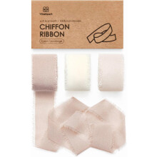 Chiffonlint 2,5 cm x 9,5 meter, nude en wit met franjes (3 rollen)
