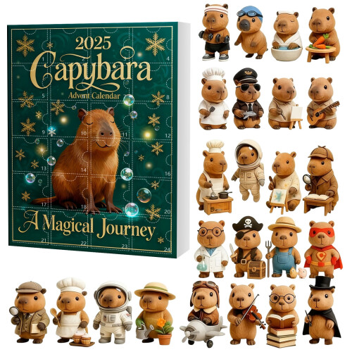 Ημερολόγιο Advent Capybara 2025 – 24 ημέρες, 24 ακρυλικά στολίδια Capybara, καθημερινές