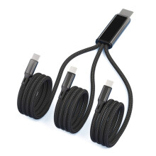 Víceúčelový kabel USB typu C s opleteným 3v1 konektorem typu C, nabíjecí kabel s 3 porty USB-C