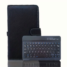 Draagbaar draadloos toetsenbord met standaard: volledig formaat, opvouwbaar en oplaadbaar voor smartphones, tablets en laptops - zwart PU-leer