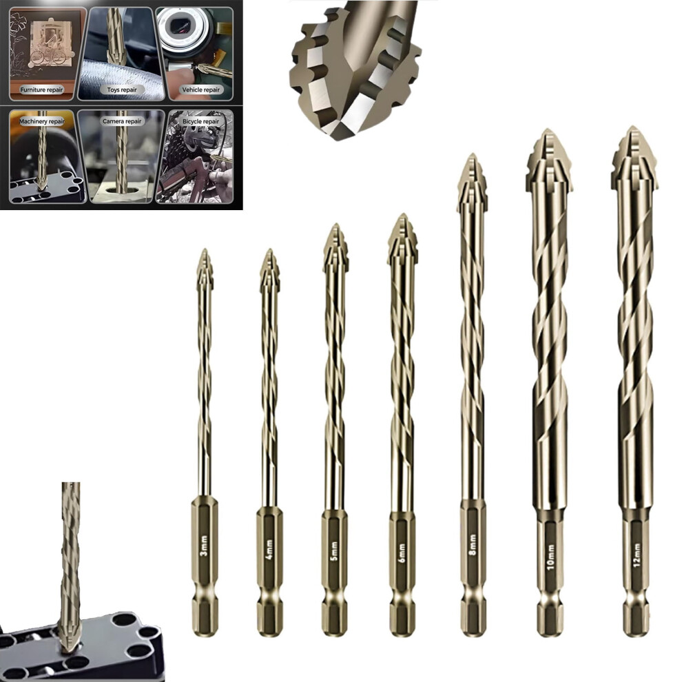 4-Tooth Eccentric Drill Bit Set, 4-Flute Sawtooth, Hex Shank, Heavy-Duty Masonry Bits For Tile, Concrete & Brick Â Compatible With Xxx 9485826516064