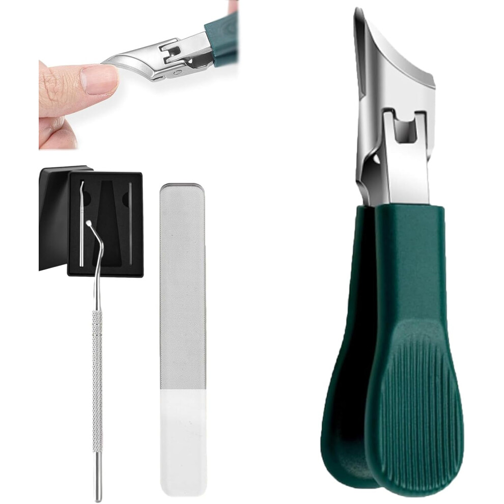 Minivana Nail Clippers Set â Green & Black Angled Steel Clippers, File & Pick, compatible with Sharp Angled Nail Cutter