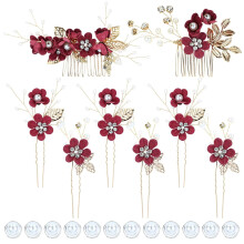 20pc Bridal Hair Combs & Pins: White, Dusty Pink, Blue Flowers + U-Shaped & Twist Pearl Pins – Compatible with All Hair Types