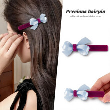 French Handmade Acetate Bow Side Clip Hairpin, 3D Satin Ribbon Design for Women, Retro Hair Accessory in Blue-Red, Tortoiseshell & Marble Green