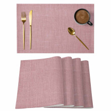 Set van 8 lichtroze linnen placemats, antislip en wasbare tafelmatten in landelijke stijl voor binnen en buiten.