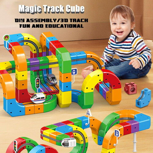 Electric Train Set with 3D Modular Track Cubes 1