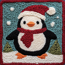 Kit de bordado DIY con aguja perforadora: Pingüino navideño adorable, fácil para principiantes, incluye aro e hilo – Set de bordado de 20x20cm