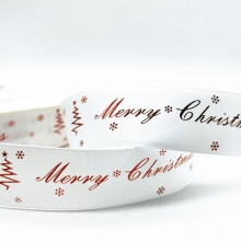 Julebånd med grosgrain-motiv, hvidt 1,5 cm 4,5 m