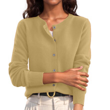 Elastisk polyester damegenser med knapper og kort cardigan, løs passform, essensielt yttertøy for reiser