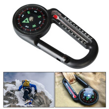 2-in-1 Pocket Survival Handheld Compass with Thermometer Easy to Recognize Portable Zinc Alloy Carabiner Compass
