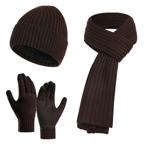 Set da 3 pezzi composto da guanti invernali, berretto touchscreen e sciarpa extra lunga per uomo/donna – Foderati in pile termico, colore nero 2