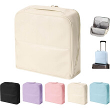 Stilvolle, stehende Kosmetiktasche aus Leder mit Fächern, tragbare Reise-Make-up-Tasche mit großem Fassungsvermögen (Beige)