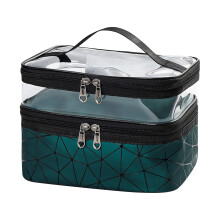 Make-uptas, cosmetische tas, reistas, dubbellaagse make-uptas, organizer, middelgrote etui voor vrouwen en meisjes, herbruikbare toilettas (groen)