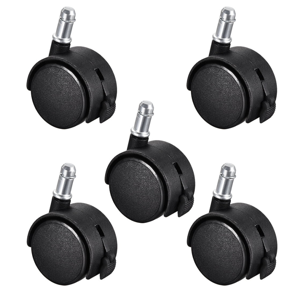 5Pcs 2-Inch Swivel Casters Nylon Twin Wheel Universal 11Mmx22mm Stem Caster Black With Brake 9152228407633