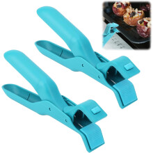 2pcs Anti-Scald Bowl Holder Clips, Silicone Heat-Resistant Gripper for Bowls, Plates, Pans, Pots – Blue