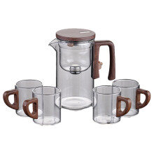 Théière en verre avec poignée en bois et infuseur intégré, système de séparation de l'eau – Idéale pour les puristes du thé