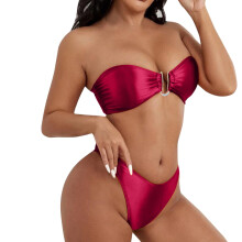 Női bikini szettek, bandeau bikiniszett push up fürdőruha, kétrészes strandruha, medencére és tengerre, női bikini, piros, M