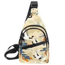 Japonský štýl Tree Crane Malá pánska dámska crossbody taška na hrudník, cestovná taška cez rameno batoh pánska bočná taška, denný batoh