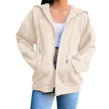 Sweatshirt voor dames, trendy hoodies, stijlvolle effen hoodies met rits, lange mouwen, casual hoodies voor dames, XL, Z02 Beige