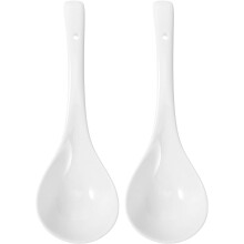 2 Pcs Large Ceramic Soup Ladles, 10.43", White, for Soup/Rice Serving – Kitchen & Restaurant Use