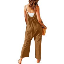 Salopete casual pentru femei, salopete largi, vară, fără mâneci, elastice, cu picior larg, pantaloni lungi, salopetă cu buzunare, portocaliu, M