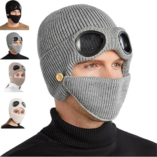 Unisex gebreide pilotenmuts met bril en masker