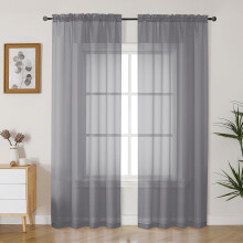 Charcoal Grey Sheer Curtains 84" L, 2 Panels (42"W x 84"L), Rod Pocket Voile, Light Filtering, for Living Room & Bedroom