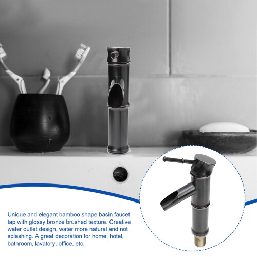 Black Copper Bamboo-Style Basin Faucet Single Handle 1
