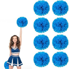 8 Pcs 10" Metallic Foil Cheer Pom Poms with Handle & Flowers – Compatible with Cheerleading, Dance, Sport Team & Party