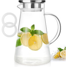 Pichet en verre NestE avec couvercle et poignée, 2 L/68 oz, en borosilicate, compatible réfrigérateur, pour boissons chaudes et froides, idéal