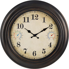 45 cm (18 inch) buitenwandklok met thermometer en hygrometer, retro brons, waterdicht – geschikt voor terras, zwembad, tuin en woonkamer.