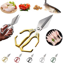 Seattleget Heavy-Duty Kitchen Shears, 2-in-1 Poultry Scissors for Bones, Roots, Chicken, Duck, Fish & Walnuts (Gold) – Compatible with Kitchen Use
