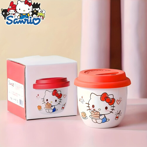 Mug taistil ceirmeach Hello Kitty brataithe le céir 12 unsa 2