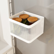 Magnetische opbergdoos voor in de koelkast, wit, ijzer, geen boren nodig, ruimtebesparend, hangend rek, 16x12,5x10 cm (6,3x4,92x3,94 inch), inhoud 50