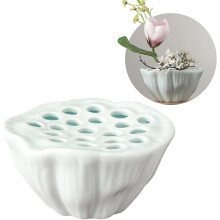 Lotus Pod kerámia virágváza Kenzan szárral, Ikebana tál teázóasztalhoz – világoscián