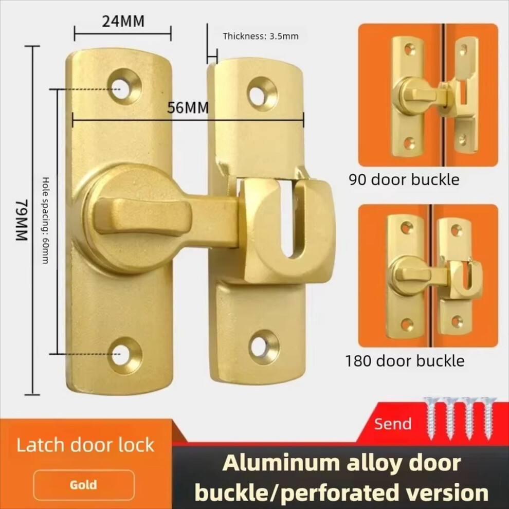 Barn Door Lock Hardware, 90/180 Flip Latch, Heavy-Duty No-Drill Lock For Sliding Doors, Cabinets, Windows, Bath & Garden Â Gold 9071309912357