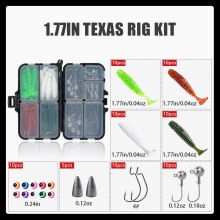 75-Piece Fishing Tackle Box Kit with Soft Lures, Hooks & Weights – Compatible with Texas/Carolina Rig – Bass Fishing Set