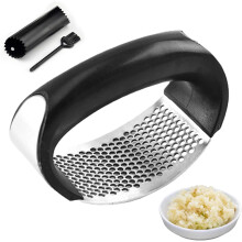 430 Stainless Steel Garlic Press Rocker with Peeler & Brush – Easy-Clean, Ergonomic Crusher for Cooking & Meal Prep
