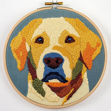 Yellow Labrador Punch Needle Kit for Beginners – DIY Embroidery Set with Pattern, Hoop & Yarn, 20x20cm, Compatible with Standard Punch Needles