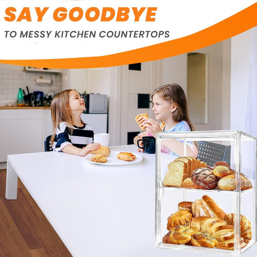 Large Bread Box for Kitchen - 4 Layer Airtight Storage Container, Clear Transparent Design, Adjustable Dividers 2