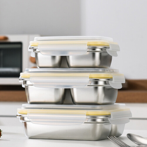 Stainless Steel Snack Box with Lid – 2-Compartment 2