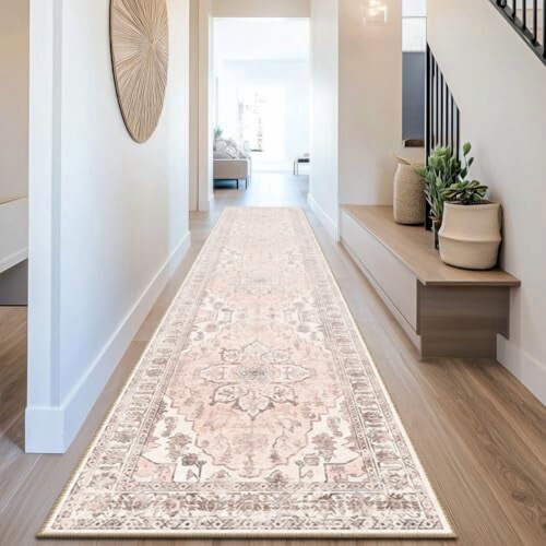 2x10 fod vaskbart boho-tæppe – skridsikkert blomsterprint